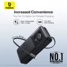 УМБ Baseus Free2Pull with Retractable Cable 20000mAh 65W с технологией QC3.0+PD3.0 и Type-C кабелем 60W Черный
