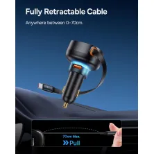 Автомобильное зарядное устройство Baseus Enjoyment Pro Retractable 60W USB и c встроенным кабелем Type-C 0.70м Черный