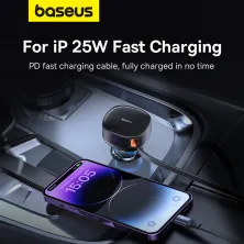 Автомобильное зарядное устройство Baseus Enjoyment Pro Retractable 60W USB и c встроенным кабелем 2-in-1 Type-C и Lightning  0.70м Черный