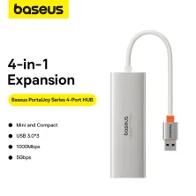 USB-хаб Baseus 4in1 PortalJoy 4-Port Type-A HUB Adapter Type-A to USB3.0*3, RJ45 Сірий