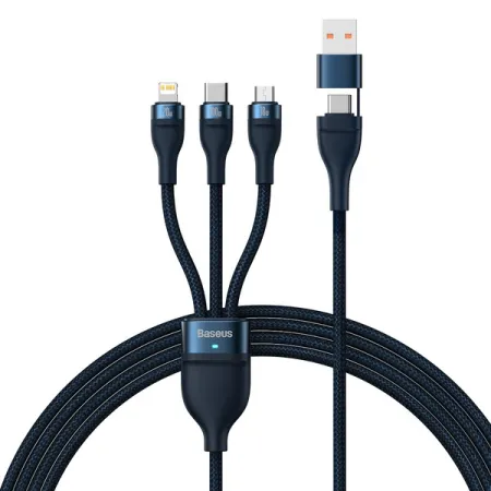 Кабель Baseus Flash Series 2 3-in-2 Fast Charging Data Cable  USB+Type-C to Lightning+Type-C+MicroUSB 100W 1.2m Синий