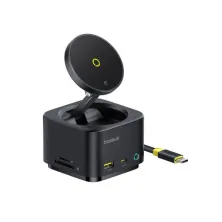 USB-хаб з Бездротовою зарядкою Baseus 7in1 MagPro Series 2 7-Port Type-C HUB Adapter Type-C to USB3.2*2, Type-C3.2*1, Type-C(PD)*1, 4KHDMI, SD/TF 3.0 Чорний