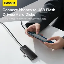 USB-хаб Baseus 4in1 Lite Series 4-Port Type-A HUB Adapter Type-A to USB3.0*4 кабель 1м Чорний