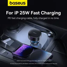 Автомобильное зарядное устройство Baseus Enjoyment Pro Retractable 55W USB и c встроенным кабелем Lightning  0.70м Черный