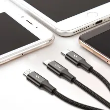 Кабель Baseus Rapid Series Cable 3-in-1 Fast Charging Data Cable USB to Lightning+Type-C+MicroUSB 3А 1.2m Чорний