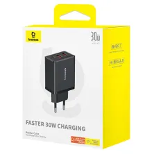 Мережевий зарядний пристрій Baseus Cube Fast Charger QC3.0+PD3.0 30W 2USB+Type-C 3A Чорний