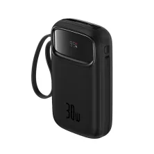 УМБ Baseus Qpow2 Dual-Cable 10000mAh 30W з технологією QC3.0+PD3.0 и 2*Type-C 30W кабелем Чорний