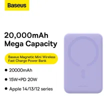 УМБ Baseus Magnetic Mini Wireless Fast Charge 2in1 20000mAh 20W 3A QC3.0+PD3.0 с Беспроводной зарядкой Qi 15W Фиолетовый