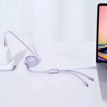 Кабель Baseus Bright Mirror 2 Series Retractable 3-in-1 Fast Charging Data Cable Type-C to Lightning+Type-C+MicroUSB 100W 1.1m Фіолетовий