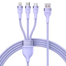 Кабель Baseus Flash Series 2 3-in-1 Fast Charging Data Cable USB to Lightning+Type-C+MicroUSB 100W 1.2m Фіолетовий