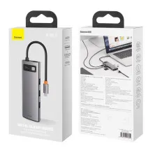 USB-хаб Baseus 8in1 Metal Gleam 8-Port Type-C HUB Adapter Type-C to USB3.0*3, Type-C(PD)*1, 4KHDMI, RJ45, TF, SD Серый