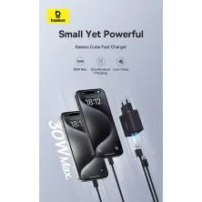 Сетевое зарядное устройство Baseus Cube Fast Charger QC3.0+PD3.0 30W USB+Type-C 3A Черный