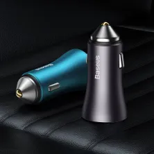 Автомобільний зарядний пристрій Baseus Golden Contactor Max Dual Fast Charger Car Charger 60W USB+Type-C Сірий