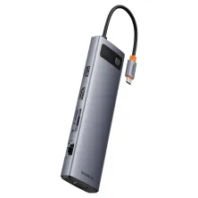 USB-хаб Baseus 11in1 Metal Gleam 11-Port Type-C HUB Adapter Type-C to USB3.0*3, USB2.0*1,Type-C(PD)*1, 4KHDMI*1, VGA, RJ45, TF, SD Сірий