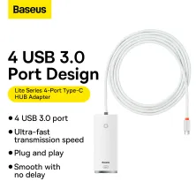 USB-хаб Baseus 4in1 Lite Series 4-Port Type-C HUB Adapter Type-C to USB3.0*4 кабель 2м Білий