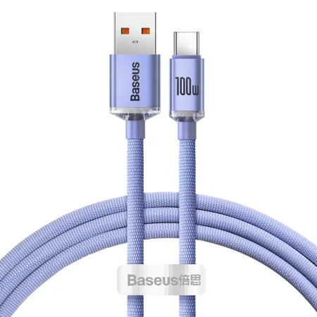 Кабель Baseus Crystal Shine Series Fast Charging Data Cable USB to Type-C 100W 20V 5A 1.2m Фіолетовий