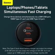 Автомобильное зарядное устройство Baseus Qualcomm QC 5 Technology Multi-Port Fast Charge Car Charger 160W USB+2Type-C + Кабель Type-C to Type-C 100W 1м Серый