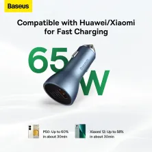 Автомобильное зарядное устройство Baseus Golden Contactor Pro Triple Fast Charger Car Charger 65W USB+2Type-C Голубой