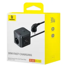 Мережевий зарядний пристрій Baseus PowerCombo Cube PowerStrip 30W 3AC+2USB+2Type-C 3A Чорний