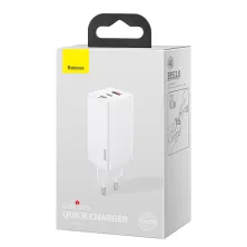 Сетевое зарядное устройство Baseus Quick GaN2 Pro QC4.0+PD3.0 65W USB+2Type-C 5A + кабель Baseus Type-C to Type-C 100W 20V/5A 1м Белый