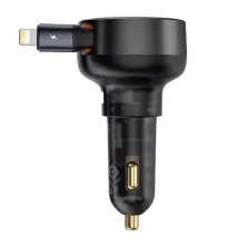 Автомобильное зарядное устройство Baseus Enjoyment Pro Retractable 55W USB и c встроенным кабелем Lightning  0.70м Черный