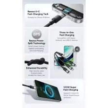 Кабель Baseus StarSpeed Series 3-in-1 Fast Charging Data Cable USB to Lightning+Type-C+MicroUSB 100W 1.5m Черный