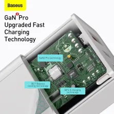 Сетевое зарядное устройство Baseus Quick GaN2 Pro QC4.0+PD3.0 65W USB+2Type-C 5A + кабель Baseus Type-C to Type-C 100W 20V/5A 1м Белый