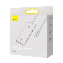 USB-хаб Baseus 4in1 Lite Series 4-Port Type-C HUB Adapter Type-C to USB3.0*4 кабель 2м Білий