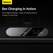 Бездротовий зарядний пристрій Baseus Digital LED Display 2in1 Wireless Charger з технологією Qi 20W Чорний
