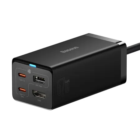 Сетевое зарядное устройство Baseus GaN5 Pro Desktop Fast Charger 67W USB+2Type-C+HDMI + кабель Baseus Type-C to Type-C 100W 20V/5A 1м Черный
