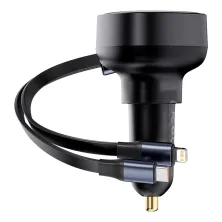 Автомобильное зарядное устройство Baseus Enjoyment Pro Retractable 60W USB и c встроенным кабелем 2-in-1 Type-C и Lightning  0.70м Черный