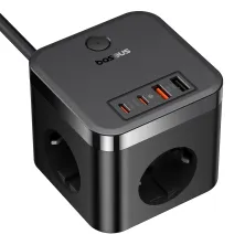 Мережевий зарядний пристрій Baseus PowerCombo Cube PowerStrip 30W 3AC+2USB+2Type-C 3A Чорний