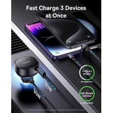 Автомобильное зарядное устройство Baseus Enjoyment Pro Retractable 60W USB и c встроенным кабелем 2-in-1 Type-C и Lightning  0.70м Черный