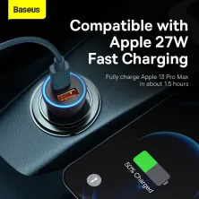 Автомобільний зарядний пристрій Baseus Golden Contactor Max Dual Fast Charger Car Charger 60W USB+Type-C Сірий
