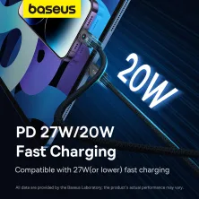Кабель Baseus Unbreakable Series Fast Charging Data Cable Type-C to Lightning PD 20W 2m Чорний
