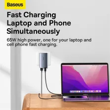 Сетевое зарядное устройство Baseus GaN5 Pro Ultra-Slim Fast Charger 65W USB+Type-C + кабель Baseus Type-C to Type-C 100W 20V/5A 1м Универсальное Серый