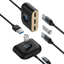 USB-хаб Baseus 5in1 Square Round HUB Adapter Type-A to USB3.0, USB2.0*3, Micro USB кабель 1м Чорний