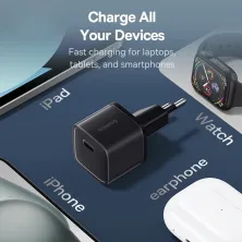 Мережевий зарядний пристрій Baseus GaN5S Fast Charger 1C PD3.0 20W Type-C 3A Чорний