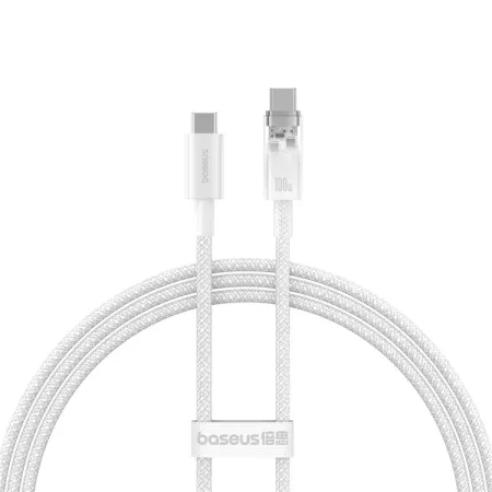 Кабель Baseus Explorer Series with Smart Temperature Control Fast Charging Data Cable Type-C to Type-C 100W 20V 5A 1m Белый