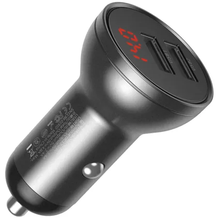 Автомобільний зарядний пристрій Baseus Digital Display 24W 2USB 4.8A Сірий