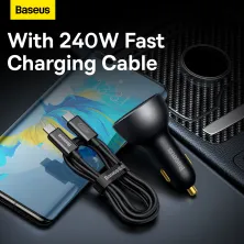 Автомобільний зарядний пристрій Baseus Digital Display PD 3.1 Dual Fast Charger Car Charger 140W USB+Type-C + Кабель Type-C to Type-C 240W 1м Чорний