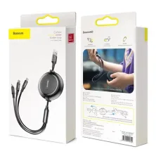 Кабель Baseus Golden Loop Series Retractable 3-in-1 Elastic Data Cable USB to Lightning+Type-C+MicroUSB 3.5А 1.2m Чорний