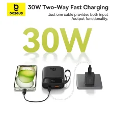 УМБ Baseus Qpow2 Dual-Cable 10000mAh 30W з технологією QC3.0+PD3.0 и 2*Type-C 30W кабелем Чорний