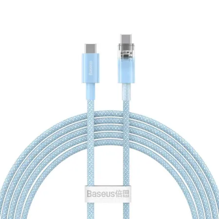Кабель Baseus Explorer Series with Smart Temperature Control Fast Charging Data Cable Type-C to Type-C 100W 20V 5A 2m Блакитний