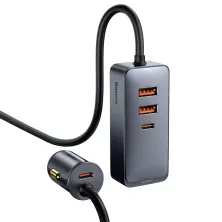 Автомобільний зарядний пристрій Baseus Share Together PPS multi-port Fast Charging Car Charge 120W 2USB+2Type-C з подовжувачем 1.5м Сірий