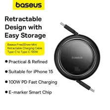 Кабель Baseus Free2Draw Mini Retractable Charging Data Cable Type-C to Type-C 100W 20V 5A 1m Черный