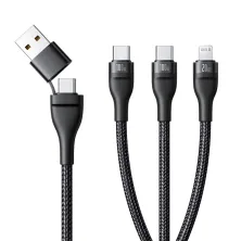Кабель Baseus Flash Series 3 3-in-2 Fast Charging Data Cable  USB+Type-C to Lightning+Type-C+Type-C 100W 1.5m Чорний