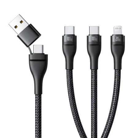 Кабель Baseus Flash Series 3 3-in-2 Fast Charging Data Cable  USB+Type-C to Lightning+Type-C+Type-C 100W 1.5m Чорний