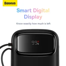 УМБ Baseus Qpow2 Dual-Cable 20000mAh 22.5W 2.4A з технологією QC3.0+PD3.0 та iP 20W+Type-C 22.5W кабелем Чорний