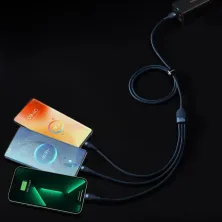 Кабель Baseus Flash Series 2 3-in-1 Fast Charging Data Cable USB to Lightning+Type-C+MicroUSB 100W 1.2m Синій